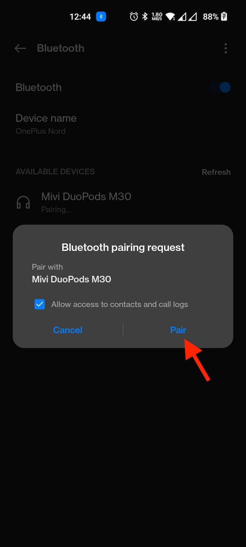 Bluetooth Pairing Request