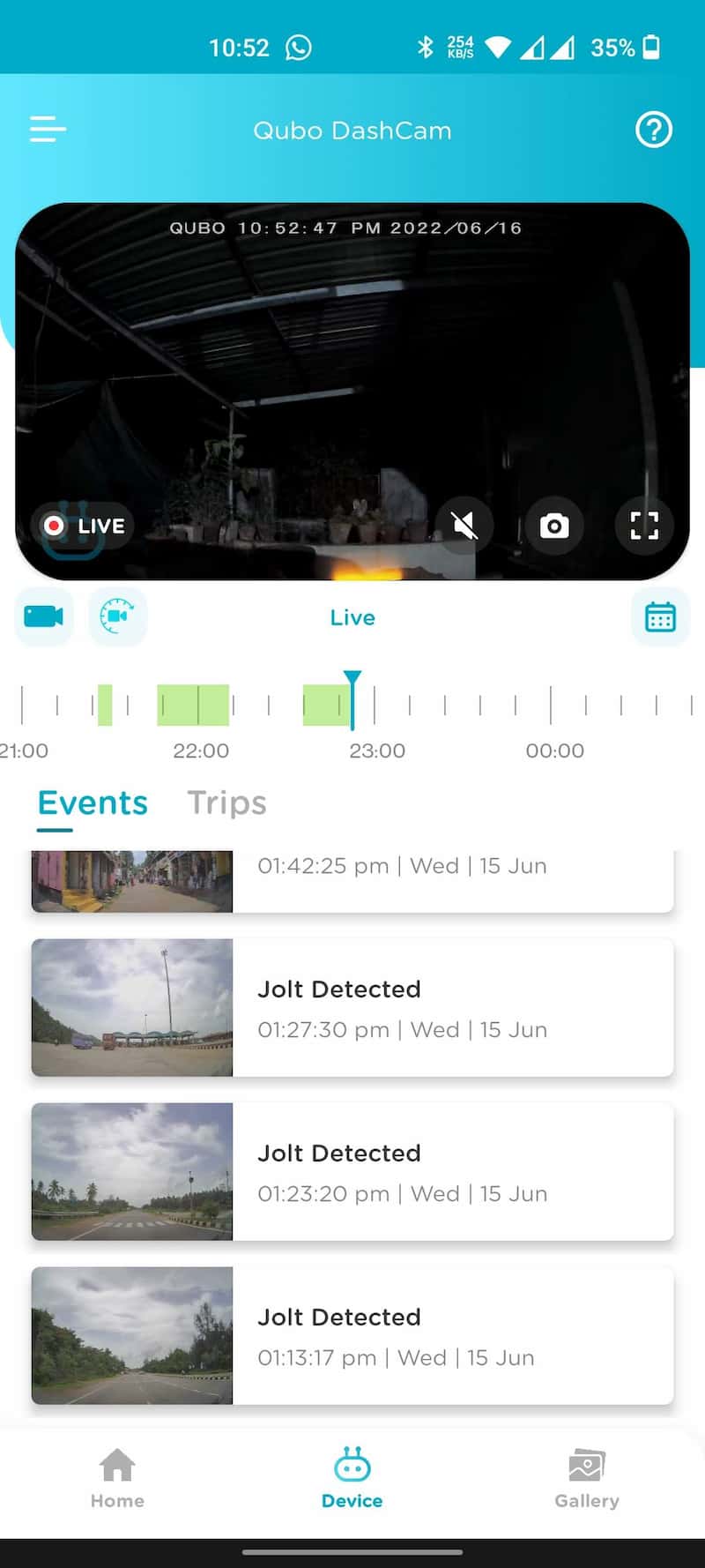 Qubo Dashcam Pro 4K Events