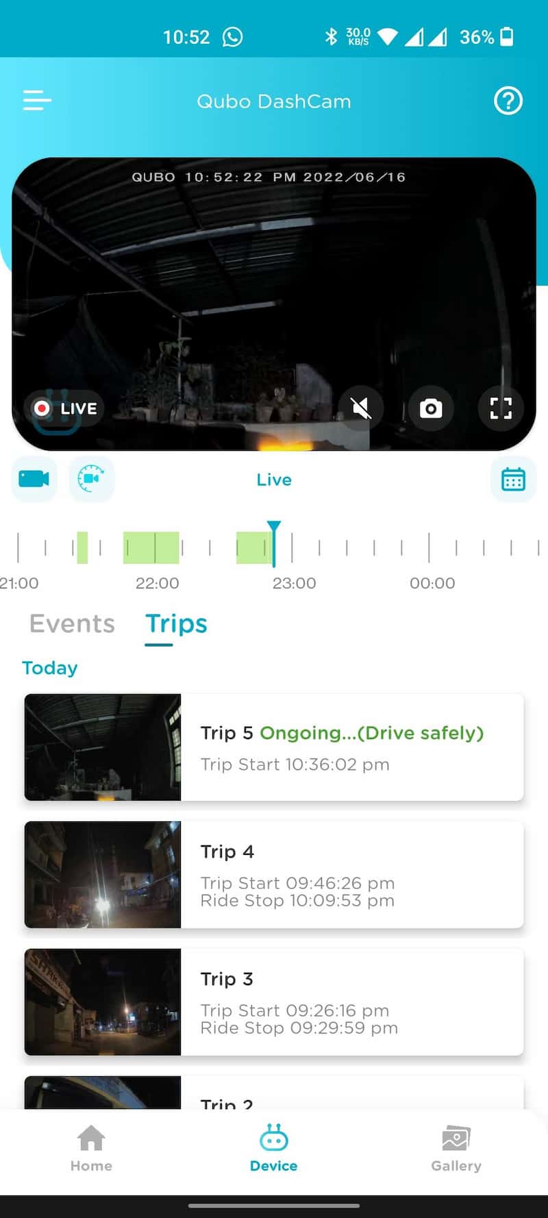 Qubo Dashcam Pro 4K Trip Logs