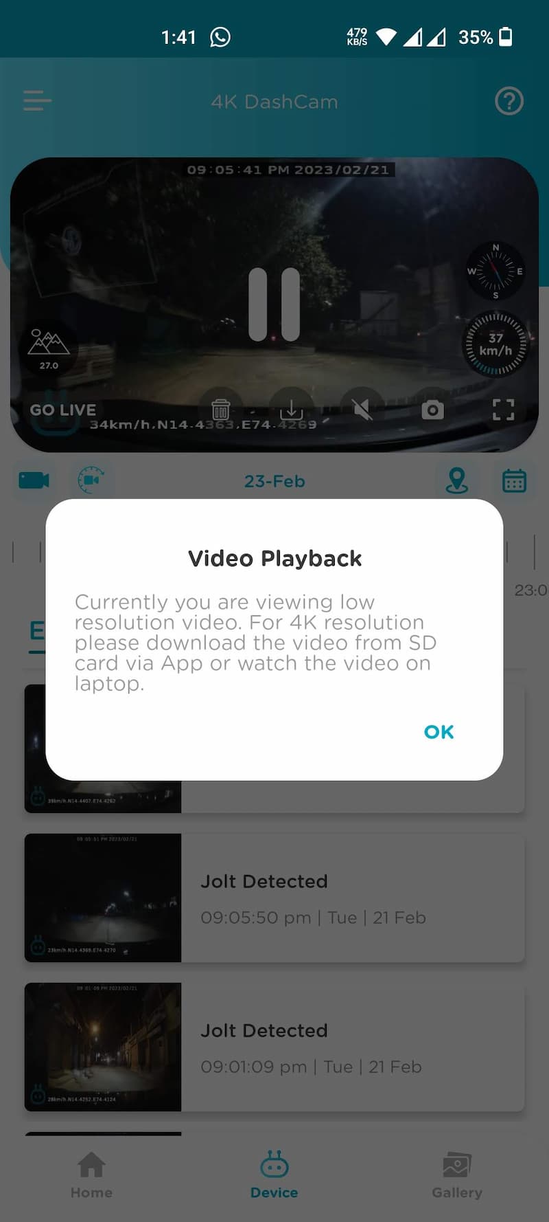 Qubo Dashcam Pro 4K Video Playback Notice