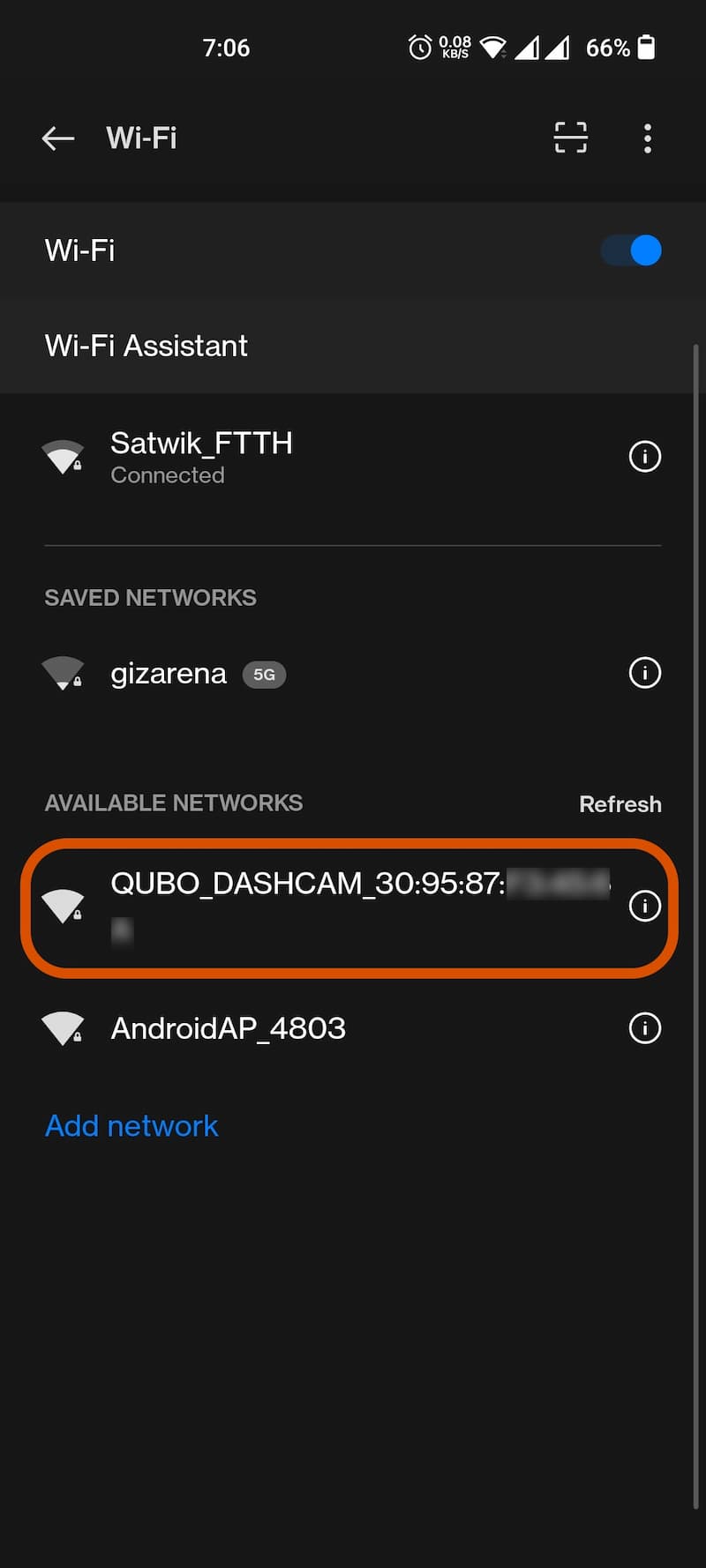 Qubo Dashcam Wi-Fi Settings