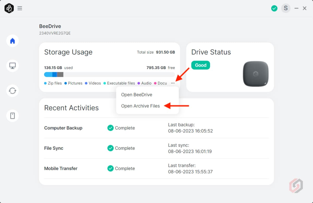 Synology BeeDrive Archive Files