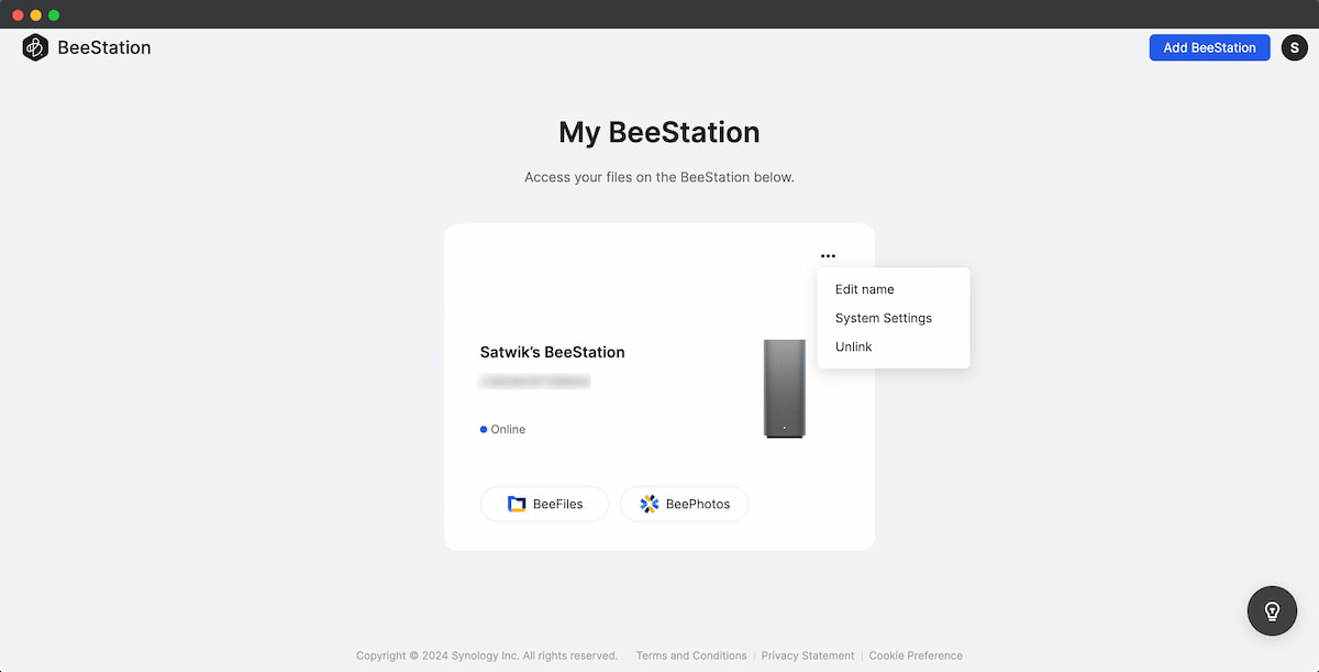 Synology BeeStation Homepage