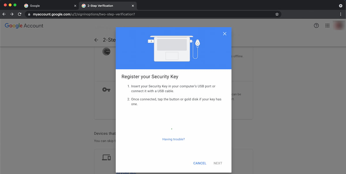 Register YubiKey to Google Account